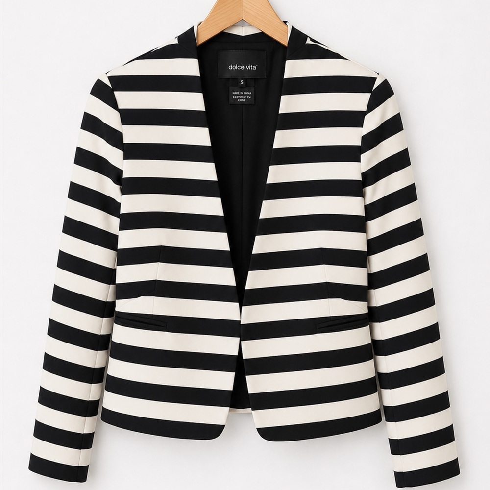 Black and Cream Striped Women's Blazer